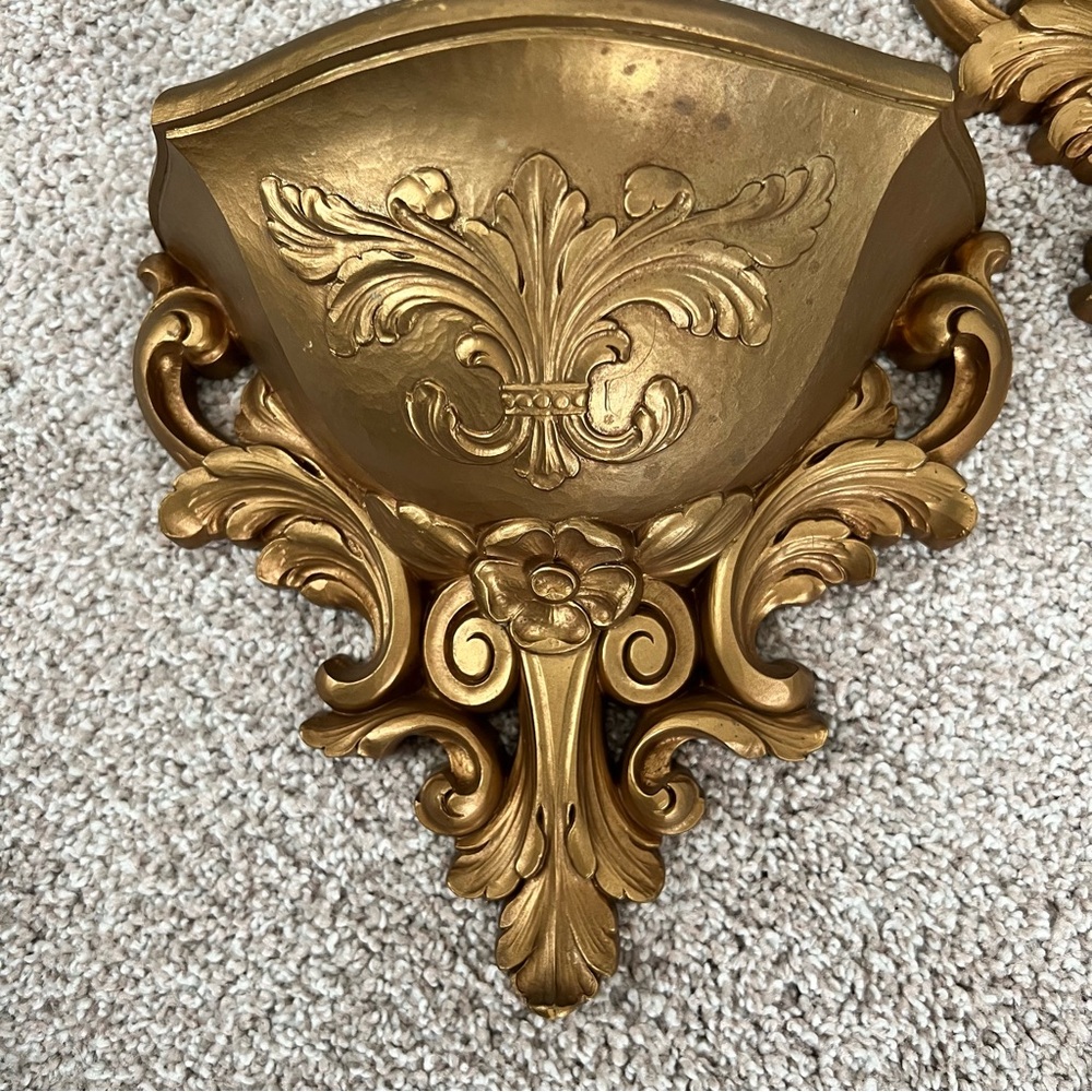 Vintage 1978 Homco Gold Plastic Wall Pocket Sconces/Planters Hollywood Regency - Picture 2 of 5